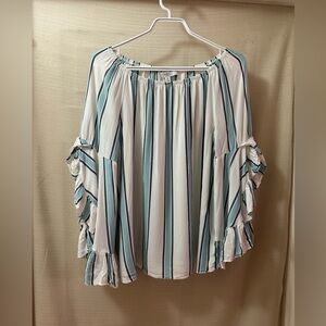 Fever Flowy Striped Off-Shoulder Peasant Blouse | Women’s M